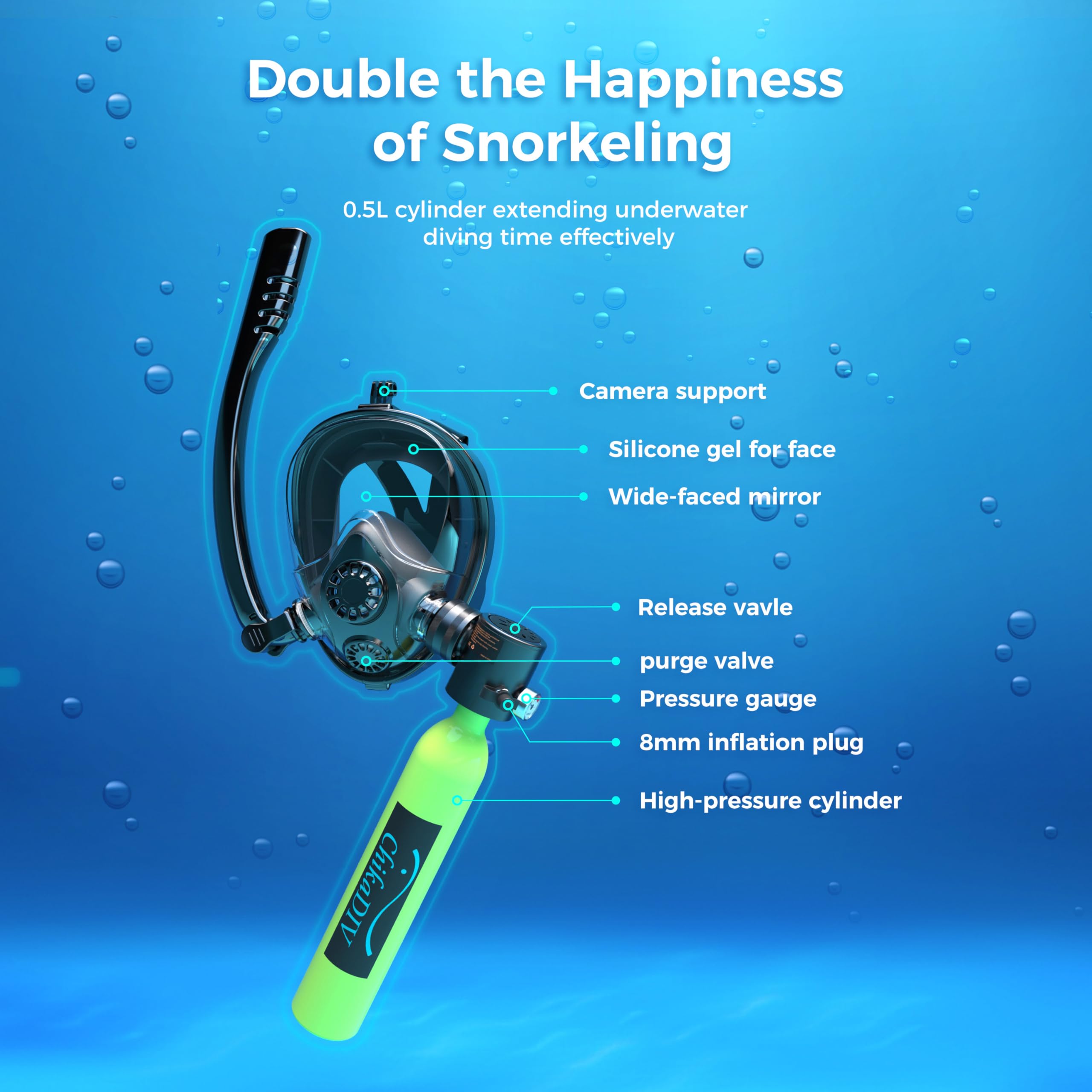 ChikaDIV 0.5L Full Face Snorke - Oxygen Mask Non-Rebreather recension och pris